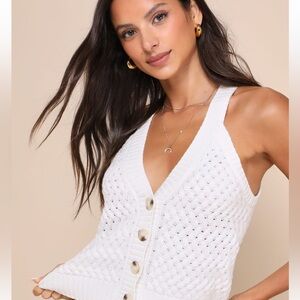 Lulu’s Cheerful Sweetie Ivory Cable Knit Button-Front Tank Top